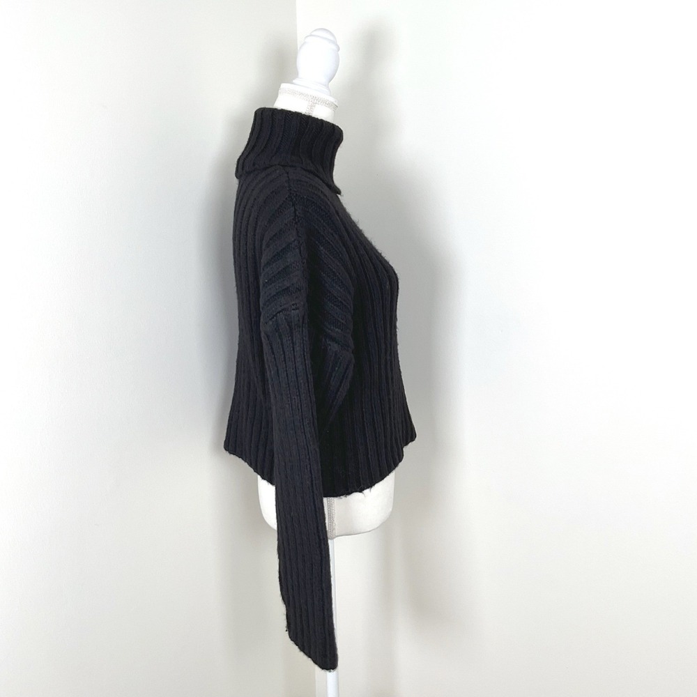 Topshop Womens Black Chunky Knit Ribbed Turtleneck Cropped Fuzzy Sweater US 4-6 - Picture 5 of 8